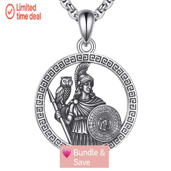 925 Sterling Silver Athena Pendant Necklace 22+2 Inch Chain Religious Jewelry